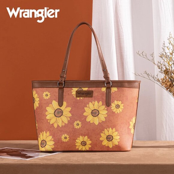 Wrangler Sunflower Print Tote Bag Brown - Picture 1 of 4